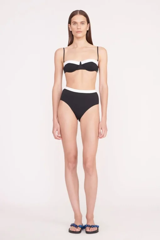 DEVON HIGH RISE BIKINI BOTTOM  BLACK WHITE