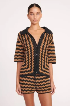 MABEL TOP BLACK TAN SEASHORE STRIPE