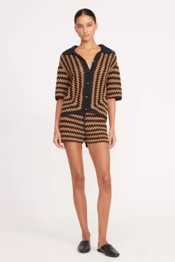 MABEL TOP  BLACK TAN SEASHORE STRIPE