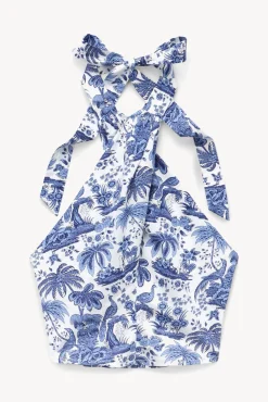 SMOCKED KAI TOP BLUE TOILE