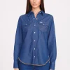 STAUD + WRANGLER THE WESTERN SHIRT  DARK RINSE