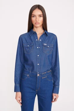 STAUD + WRANGLER THE WESTERN SHIRT  DARK RINSE